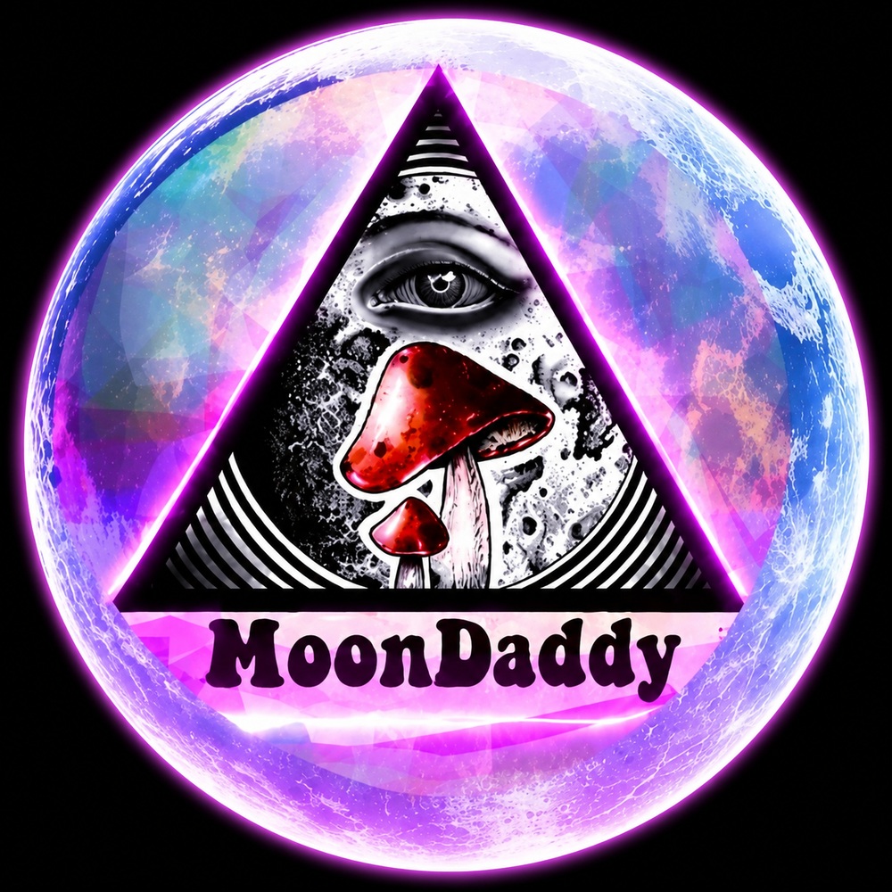 MoonDaddy emblem, the all-seeing eye and mushroom over the moon